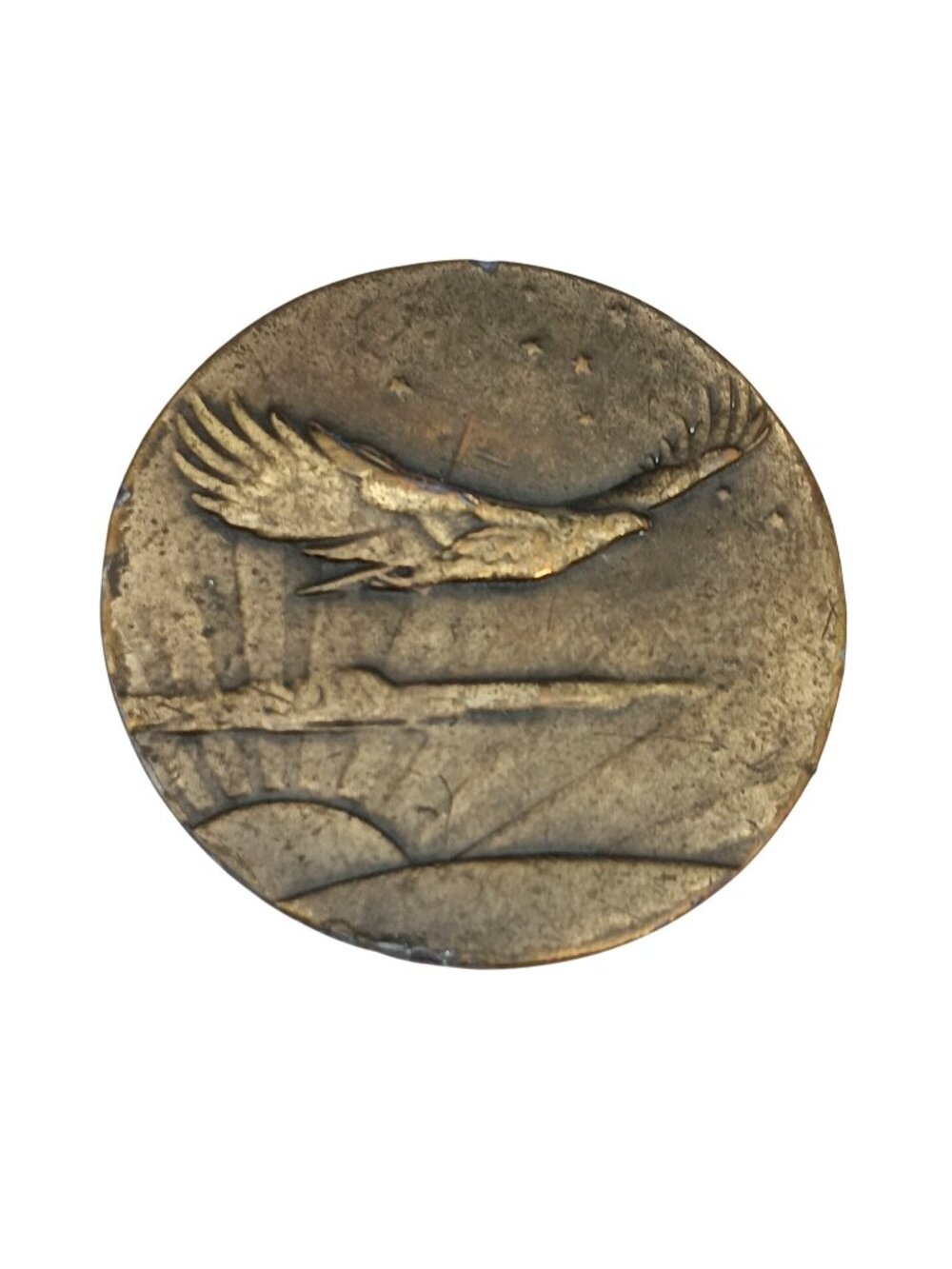 Vintage Round Brass Belt Buckle With Eagle In Flight Design A-48